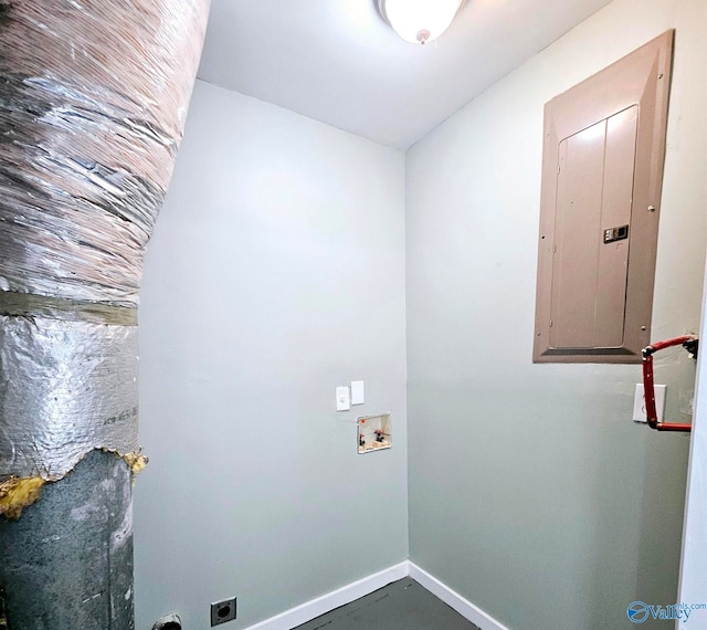 washroom featuring hookup for an electric dryer, electric panel, and washer hookup