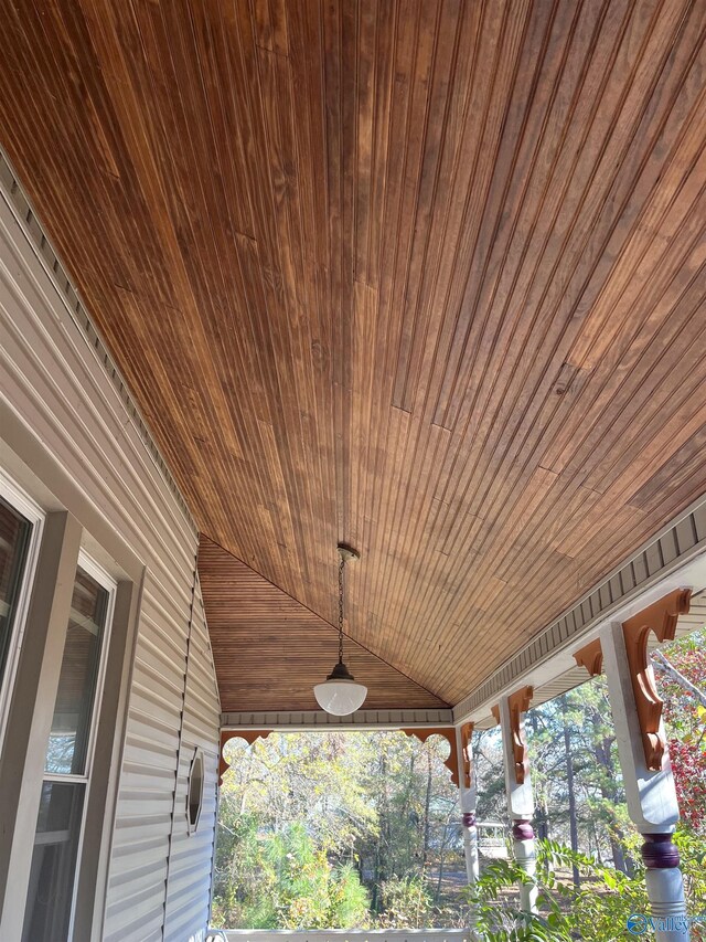 exterior details with wooden ceiling