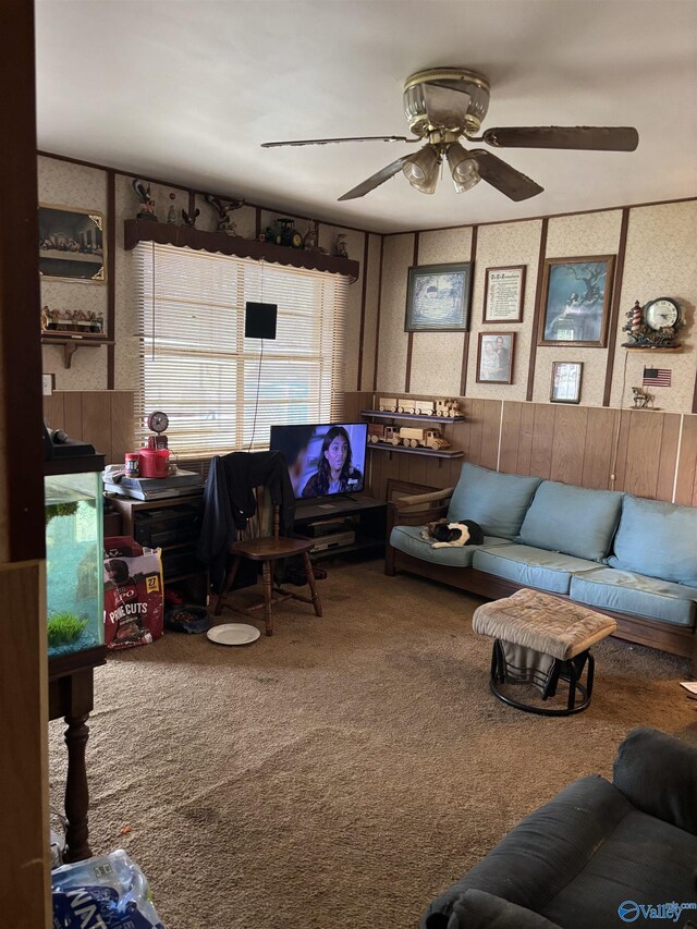 135 Willoughby Dr, New Hope, AL 35760 - living room with carpet floors and ceiling fan