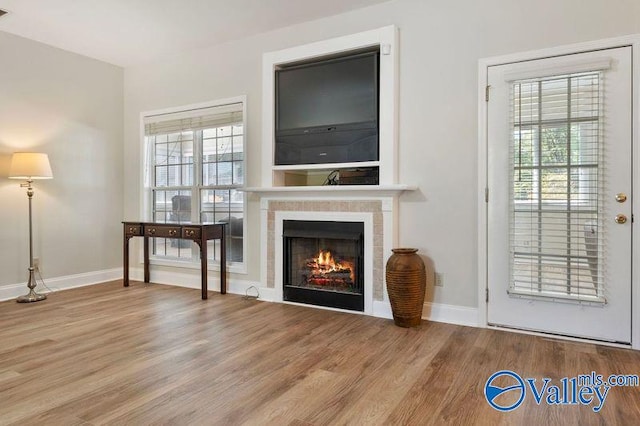 25 County Road 504, Centre, AL 35960 - unfurnished living room featuring plenty of natural light, baseboards, wood finished floors, and a fireplace