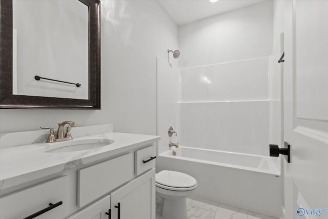 full bathroom with vanity,  shower combination, and toilet