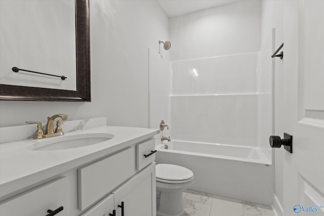 full bathroom with shower / bathing tub combination, vanity, and toilet