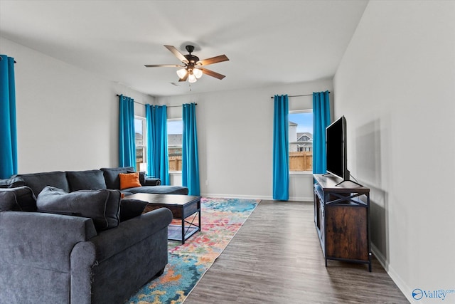 18577 Cottontail Ln, Athens, AL 35613 - living area featuring baseboards, ceiling fan, and wood finished floors