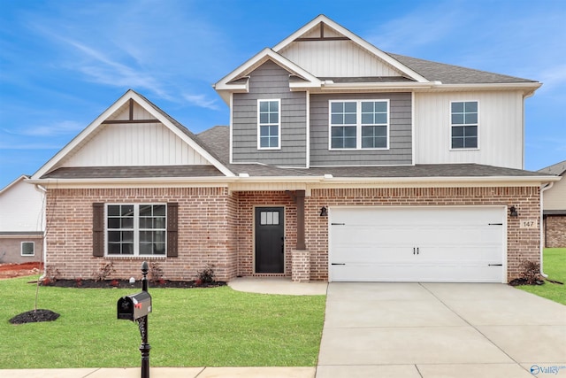 craftsman-style home with a front yard and a garage