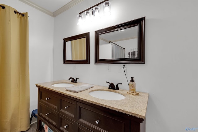 bathroom featuring vanity and ornamental molding