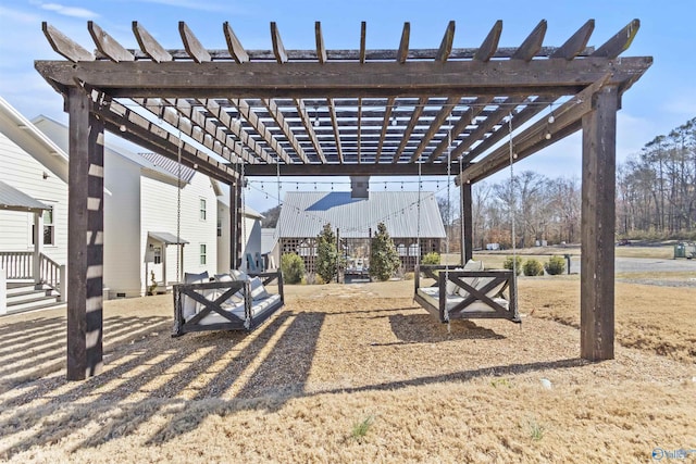 view of patio featuring an outdoor living space and a pergola