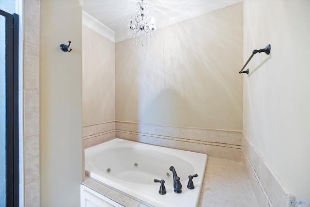 22222 Merlot Dr, Athens, AL 35613 - full bath with a whirlpool tub, a chandelier, and ornamental molding