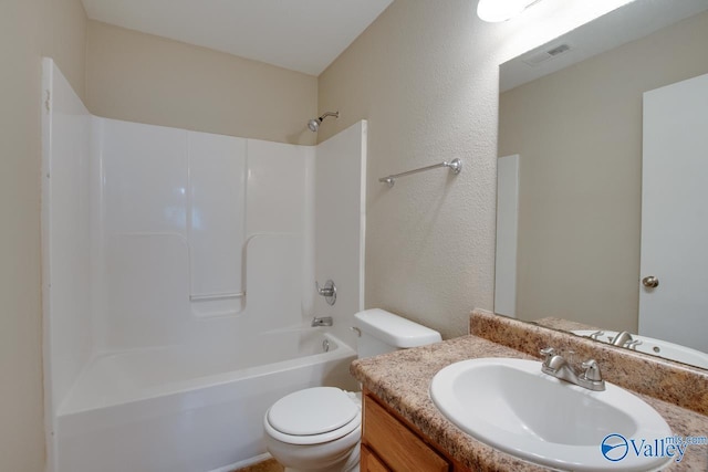 full bathroom featuring vanity,  shower combination, and toilet