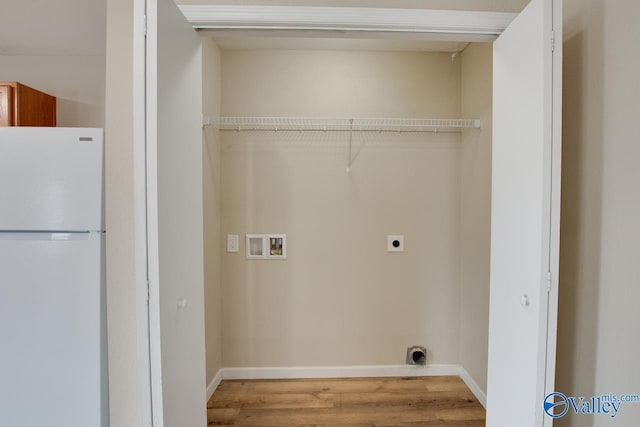 laundry area with hardwood / wood-style flooring, washer hookup, and electric dryer hookup