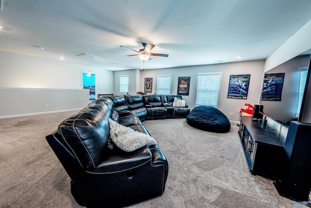 207 Jubilee Cir SE, Huntsville, AL 35803 - living area featuring carpet floors, attic access, and ceiling fan
