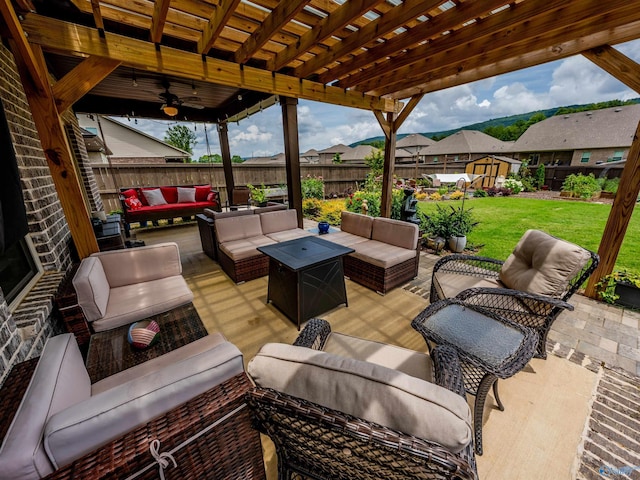 207 Jubilee Cir SE, Huntsville, AL 35803 - fenced backyard with outdoor lounge area, a residential view, and a pergola
