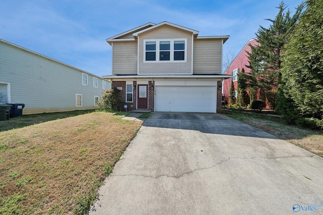 front facade with a garage and a front yard