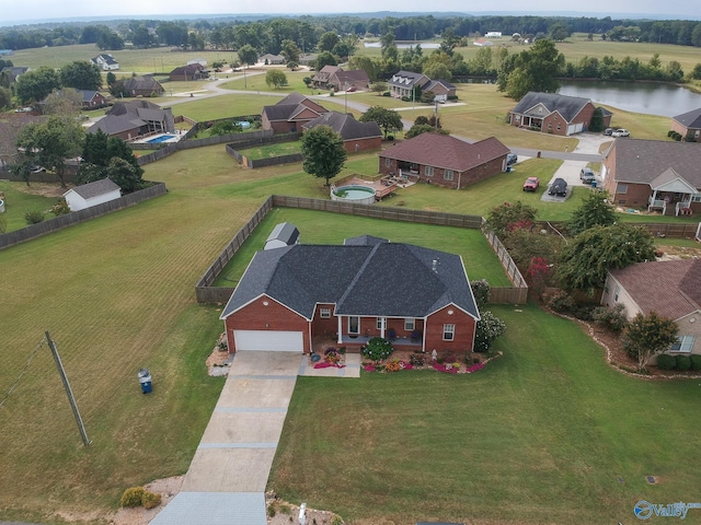 bird's eye view featuring a water view