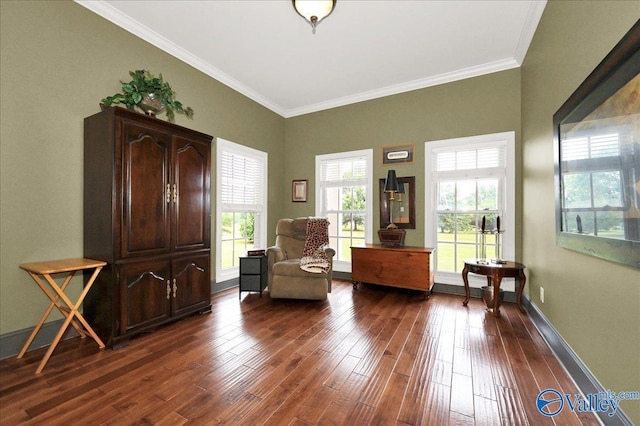 83 James Rd, Hartselle, AL 35640 - living area featuring crown molding and dark wood-style flooring