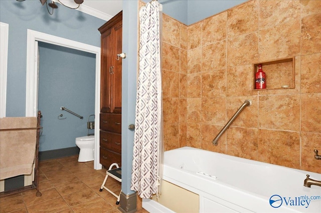 83 James Rd, Hartselle, AL 35640 - full bathroom featuring shower / bathtub combination with curtain, tile patterned floors, and ornamental molding