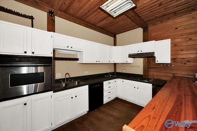 83 James Rd, Hartselle, AL 35640 - kitchen with stainless steel oven, dishwasher, a wood ceiling with exposed beams, under cabinet range hood, and gas stovetop