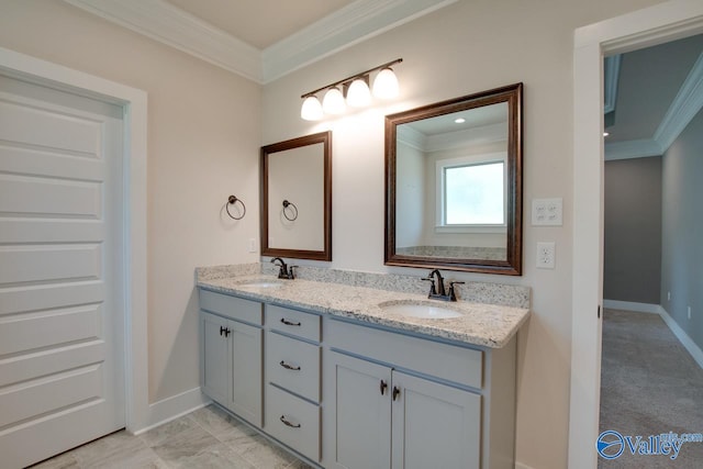 bathroom featuring vanity and ornamental molding