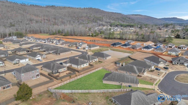 bird's eye view featuring a mountain view and a residential view