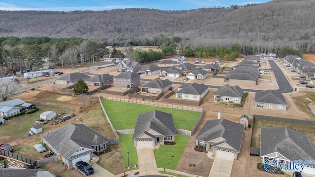 bird's eye view with a residential view and a wooded view