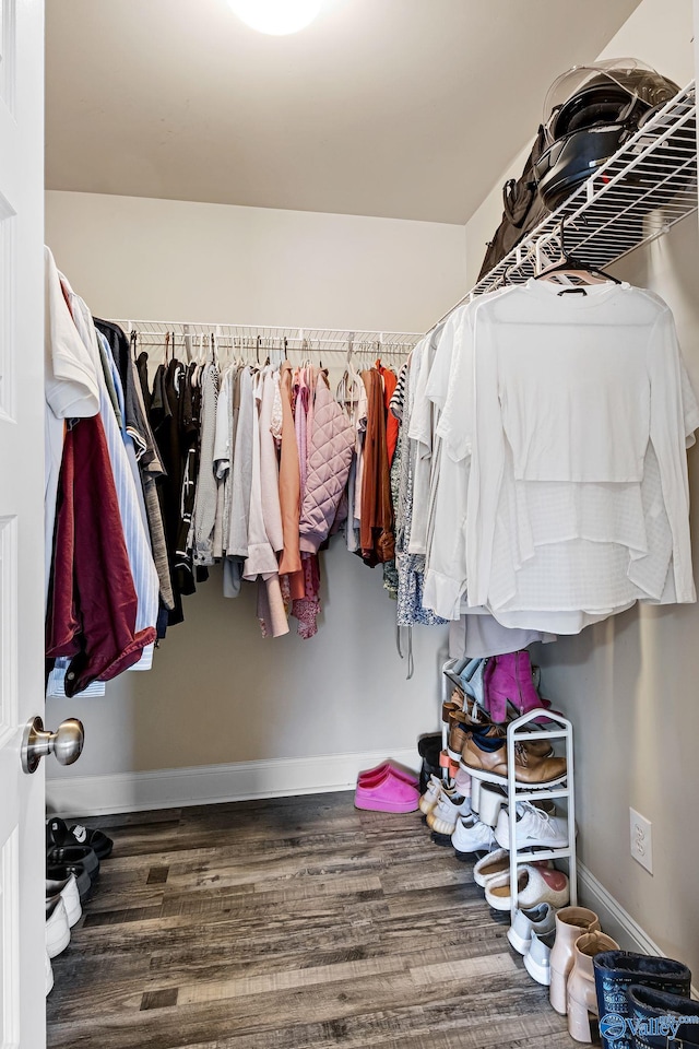 walk in closet featuring dark wood-type flooring