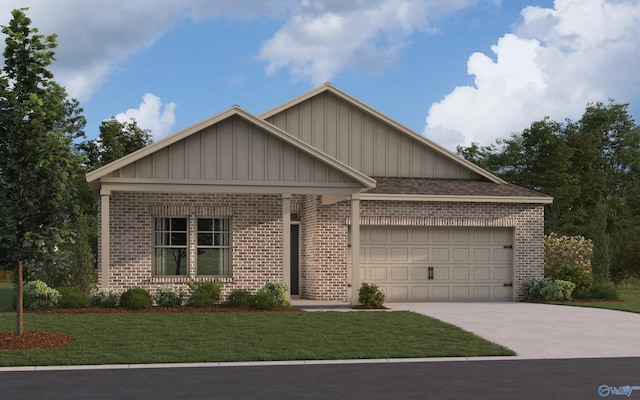 6156 Feather Way SE, Owens Cross Roads, AL 35763 - view of front of property with brick siding, board and batten siding, an attached garage, and concrete driveway