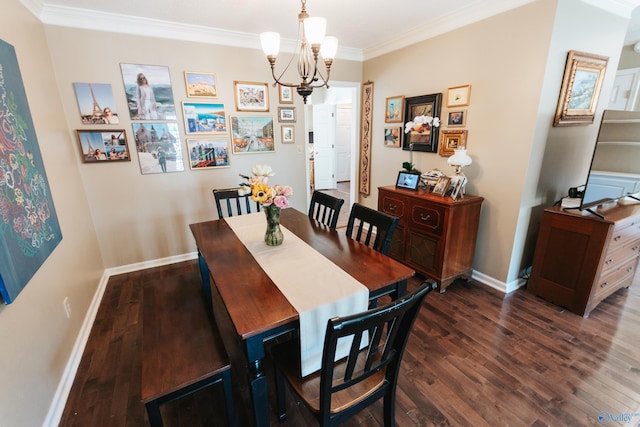 235 Inverness Dr Unit 235, Huntsville, AL 35802 - dining room featuring crown molding, a chandelier, dark wood finished floors, and baseboards