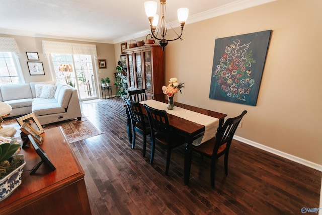 235 Inverness Dr Unit 235, Huntsville, AL 35802 - dining room featuring baseboards, dark wood-type flooring, a chandelier, and crown molding
