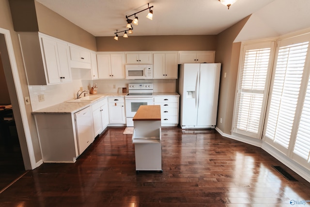 235 Inverness Dr Unit 235, Huntsville, AL 35802 - kitchen featuring white appliances, visible vents, dark wood-style floors, white cabinetry, and a sink