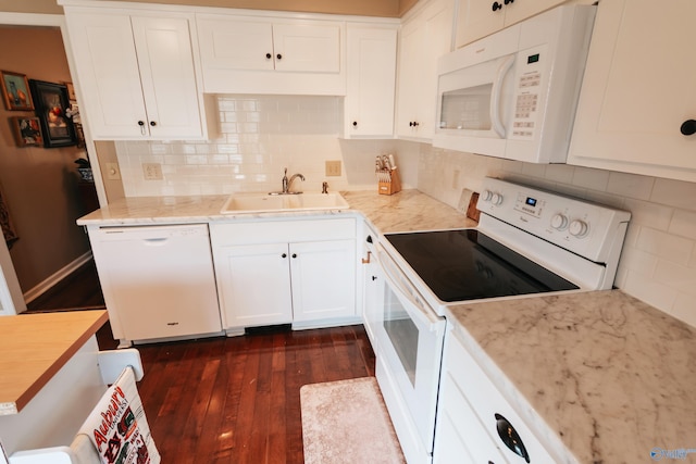 235 Inverness Dr Unit 235, Huntsville, AL 35802 - kitchen with dark wood-type flooring, white appliances, white cabinetry, and a sink