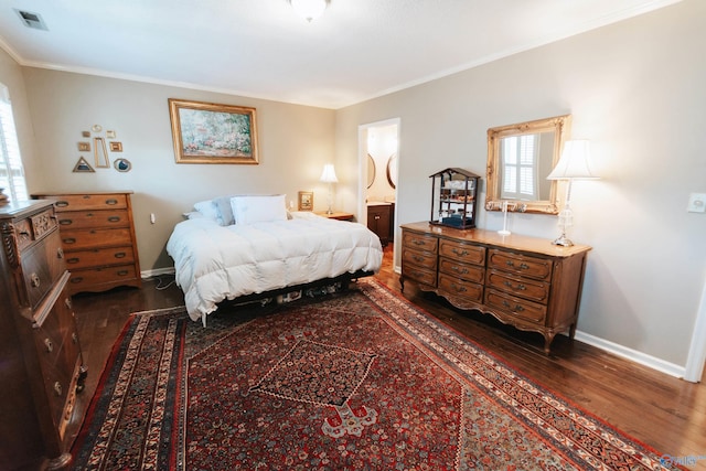 235 Inverness Dr Unit 235, Huntsville, AL 35802 - bedroom with crown molding, visible vents, dark wood finished floors, and baseboards
