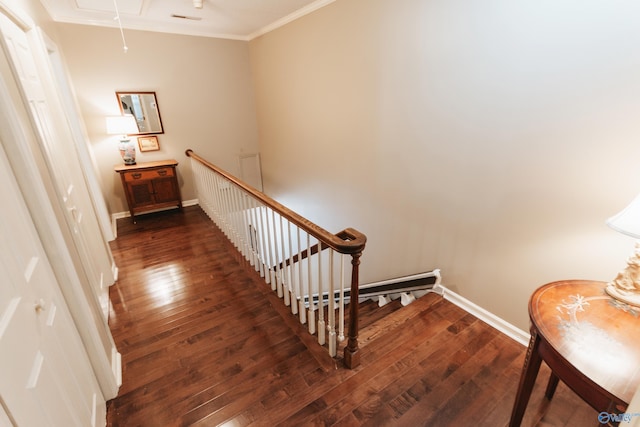 235 Inverness Dr Unit 235, Huntsville, AL 35802 - stairway with attic access, wood-type flooring, crown molding, and baseboards