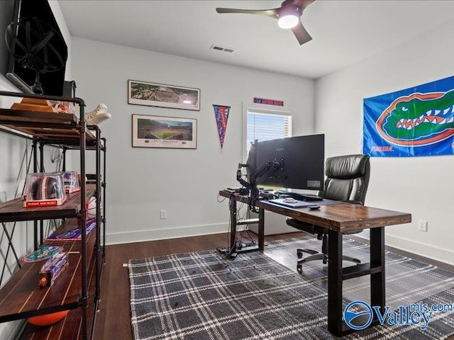 23819 Justin Brent Cir, Elkmont, AL 35620 - office space featuring dark wood-style flooring, a ceiling fan, and baseboards
