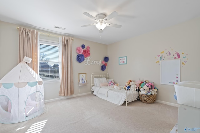 bedroom with carpet and ceiling fan