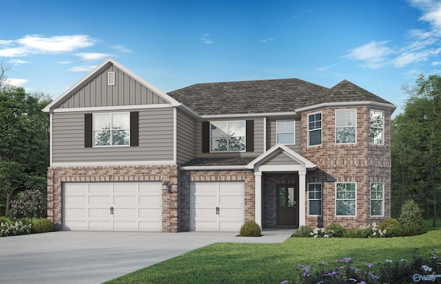 view of front of home featuring a garage and a front lawn