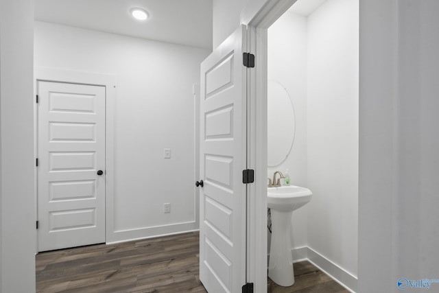 bathroom featuring wood-type flooring and sink