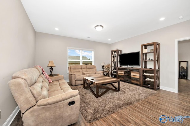 114 Burdine St, New Market, AL 35761 - living area featuring wood finished floors, baseboards, and recessed lighting