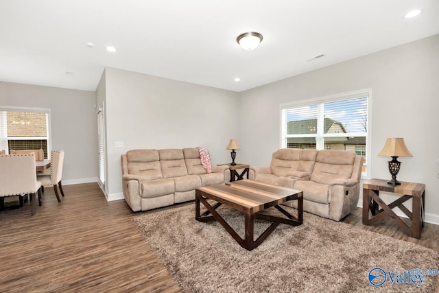 114 Burdine St, New Market, AL 35761 - living room with wood finished floors, baseboards, and recessed lighting