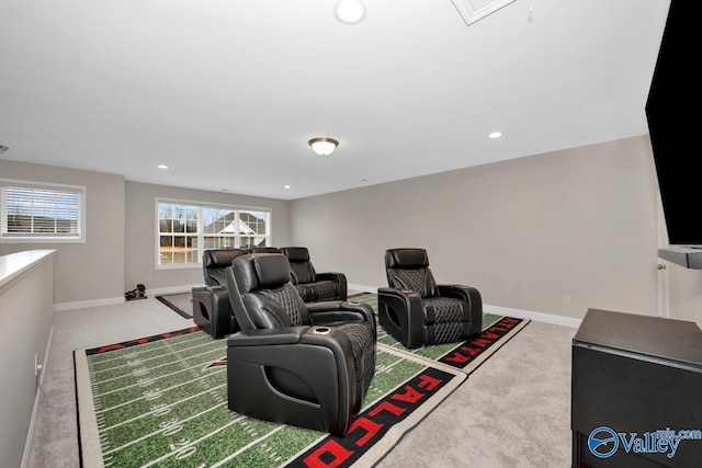 114 Burdine St, New Market, AL 35761 - home theater with light carpet, baseboards, and recessed lighting