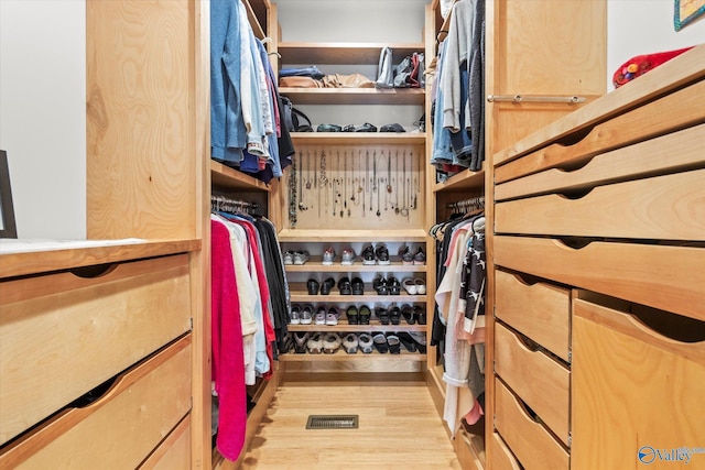 walk in closet featuring light hardwood / wood-style flooring