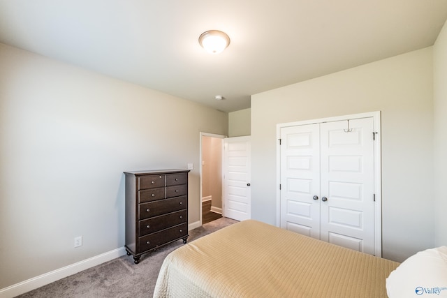 carpeted bedroom with a closet