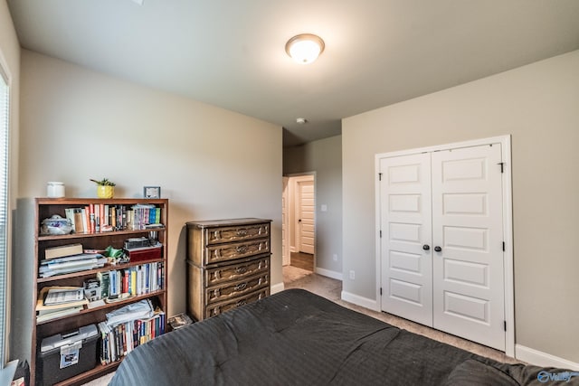 carpeted bedroom with a closet