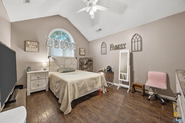 20729 Colonial Dr, Athens, AL 35614 - bedroom with wood finished floors, lofted ceiling, baseboards, and ceiling fan