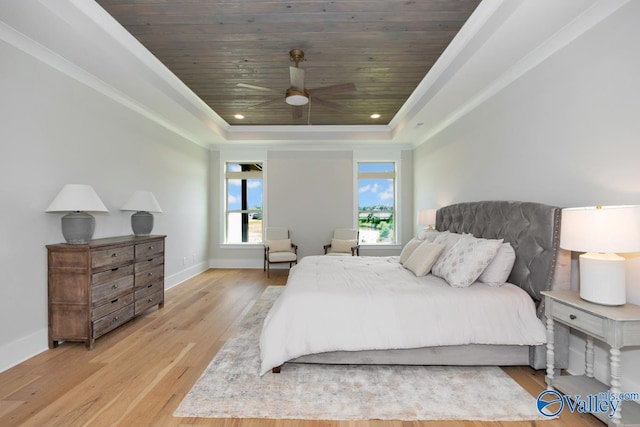 217 Idle Creek Dr, Huntsville, AL 35811 - bedroom featuring a tray ceiling, baseboards, wood finished floors, and wood ceiling