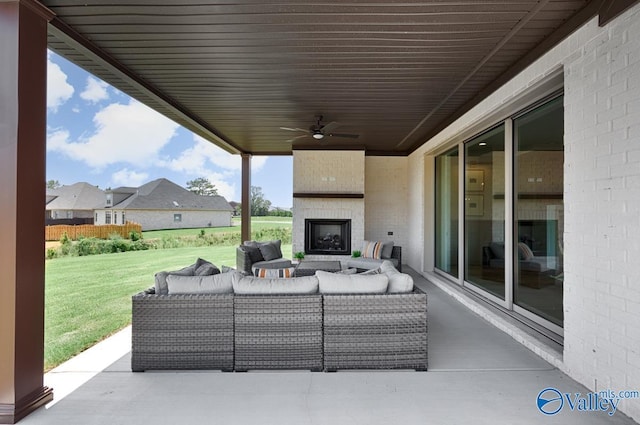 217 Idle Creek Dr, Huntsville, AL 35811 - view of patio featuring an outdoor living space with a fireplace and ceiling fan
