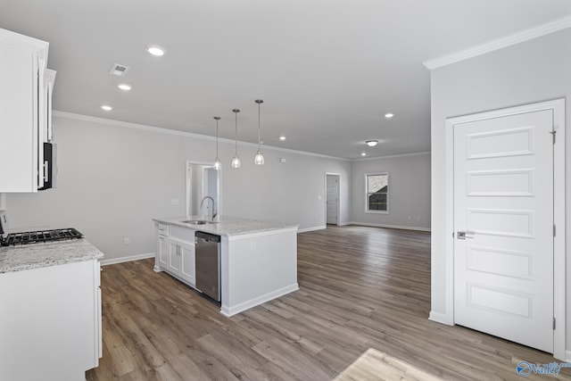 17437 Brooklawn St, Athens, AL 35611 - kitchen featuring dishwasher, ornamental molding, white cabinets, a sink, and baseboards