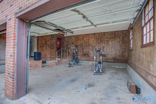 garage with wooden walls