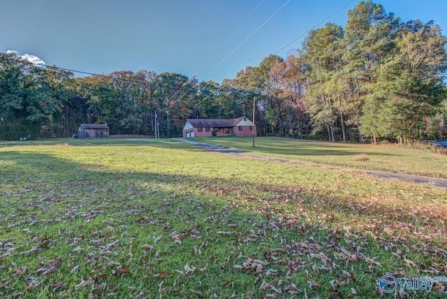 view of yard with a forest view