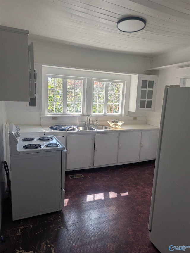 kitchen with white appliances, visible vents, a wealth of natural light, and a sink