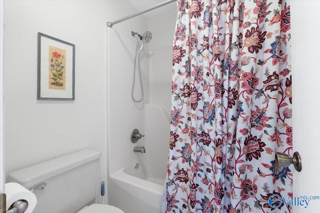 1762 Old Big Cove Rd SE, Owens Cross Roads, AL 35763 - bathroom with toilet and shower / tub combo with curtain
