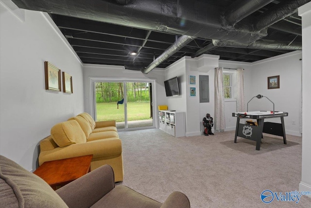 1762 Old Big Cove Rd SE, Owens Cross Roads, AL 35763 - living room with carpet flooring and electric panel